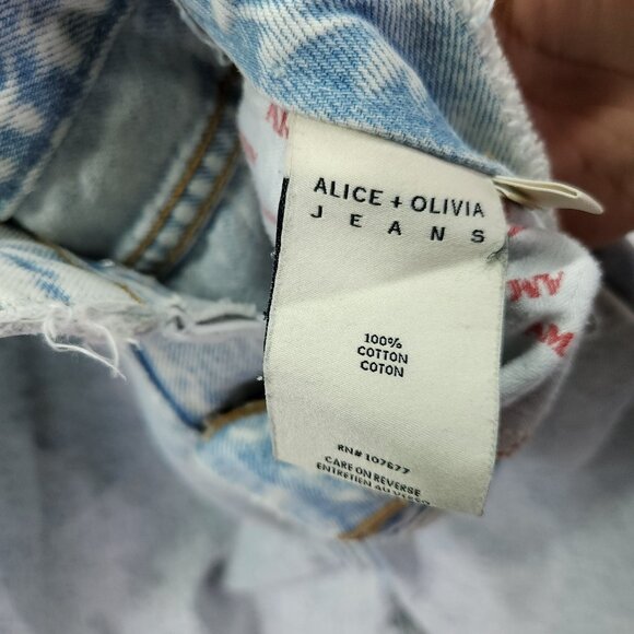 Alice + Olivia Distressed Slouchy Straight Jeans Size 28 Loose Fit Torn Raw Hem - Picture 9 of 16